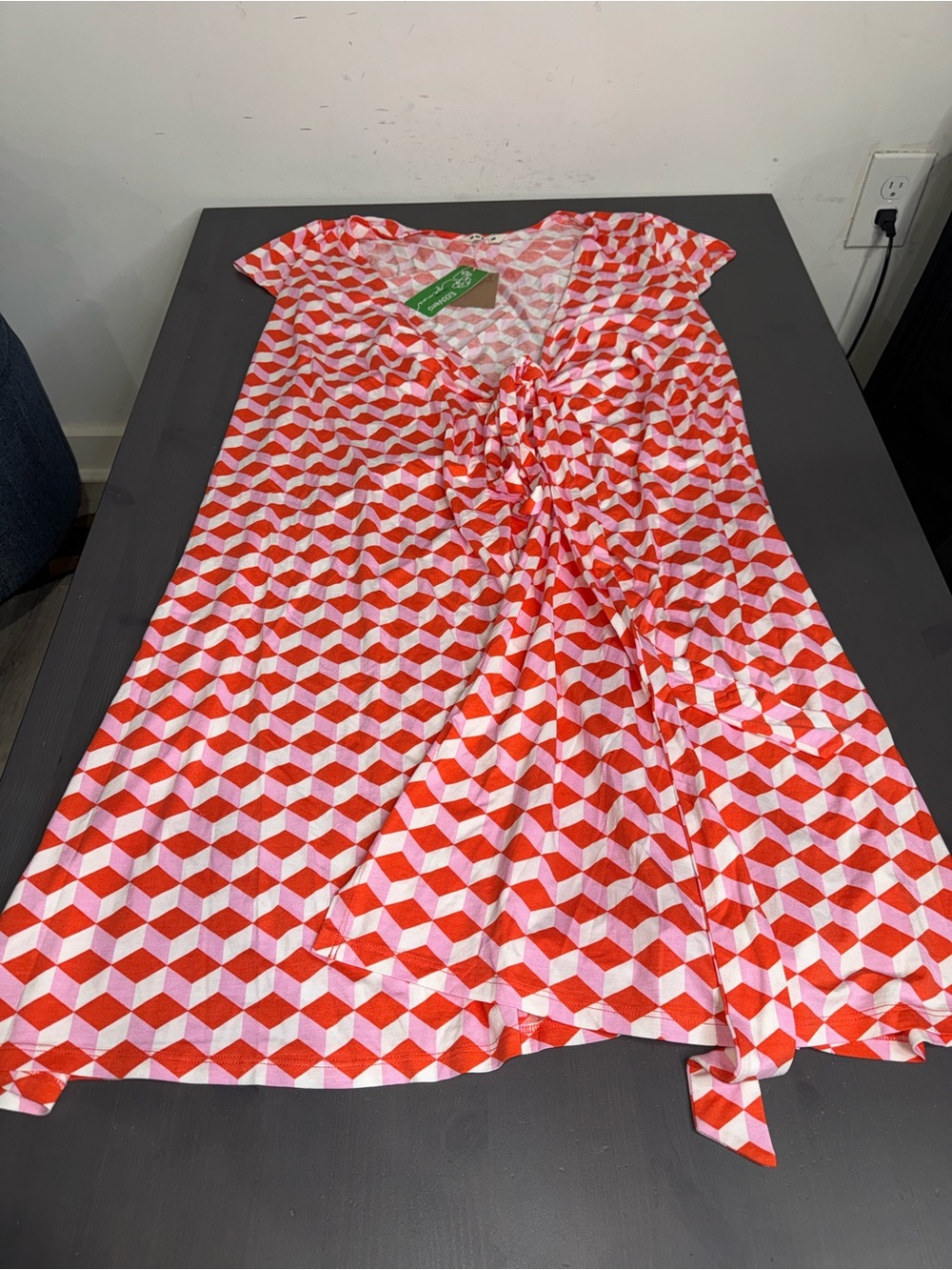 Boden Joanna Cap Sleeve Wrap Dress In Red Diamond Cube - Picture 5 of 10